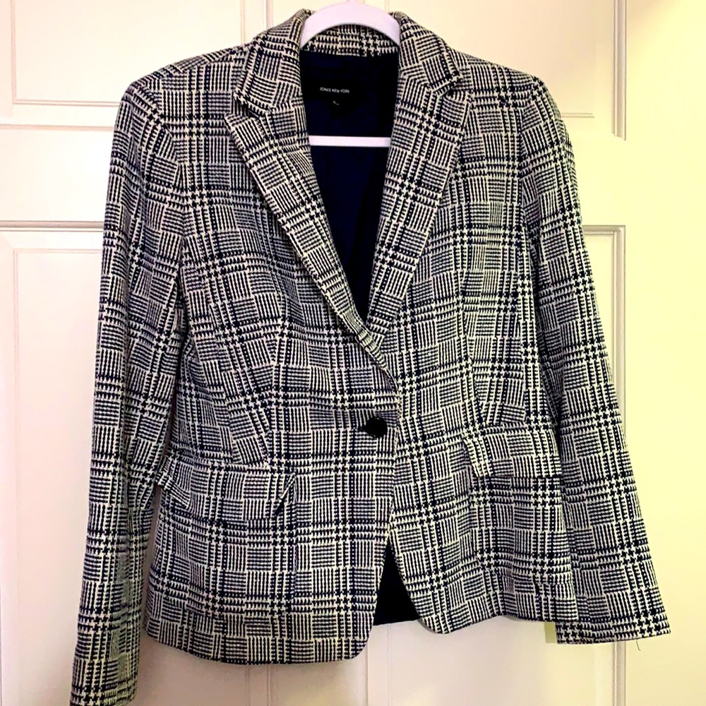 Jones New York Black and White Plaid Blazer
